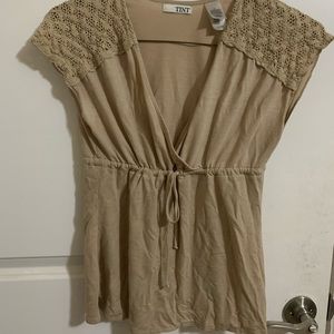 Tan short sleeve blouse